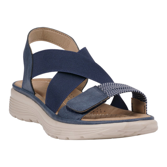 Women's Ariel Navy Elastic Comfort Flat Sandals