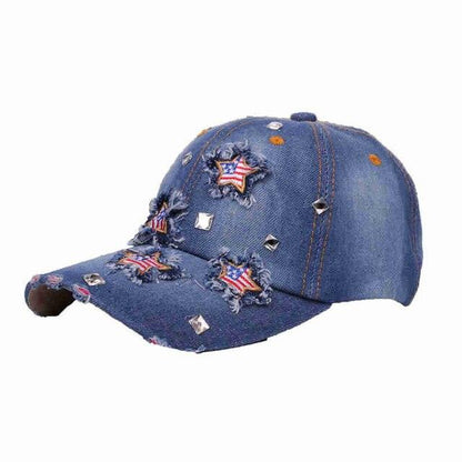 American Flag Distressed Denim Baseball Cap