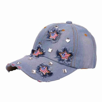 American Flag Distressed Denim Baseball Cap