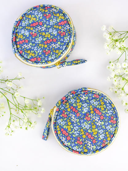 Blue Ditsy Print Jewelry Pouch