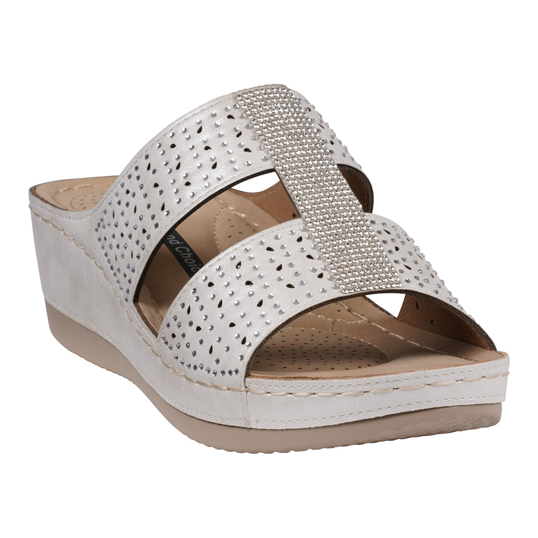 Women's Carrie White Embellished Wedge Sandals
