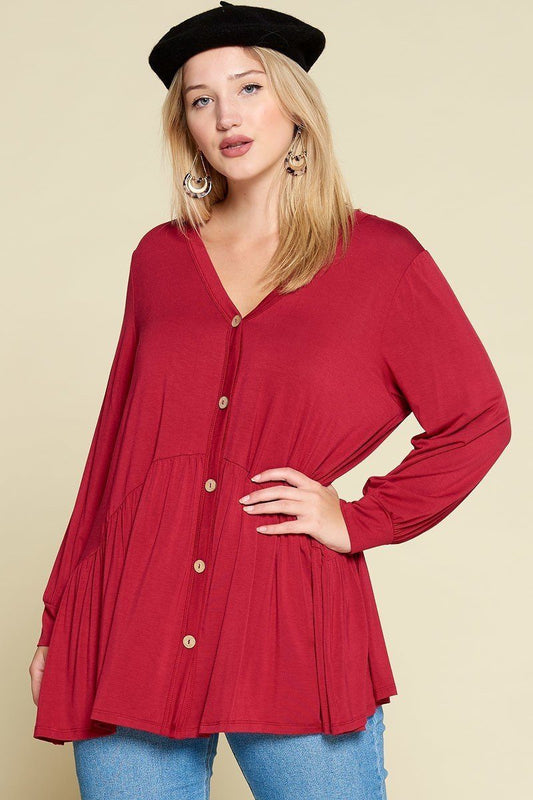 Plus Size Solid Heavy Rayon Modal Jersey Faux Button Up - It's a Girly Place