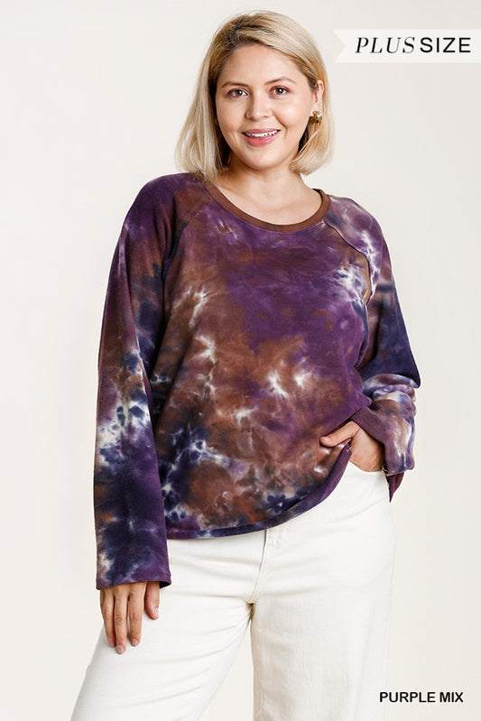 French Terry Tie-dye Raglan Long Sleeve Top With Raw Hem - It's a Girly Place