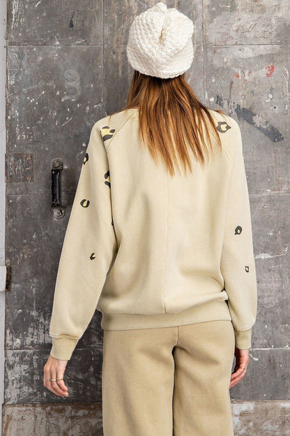 Long Sleeve Leopard Print Washed Terry Sweatshirt - It's a Girly Place