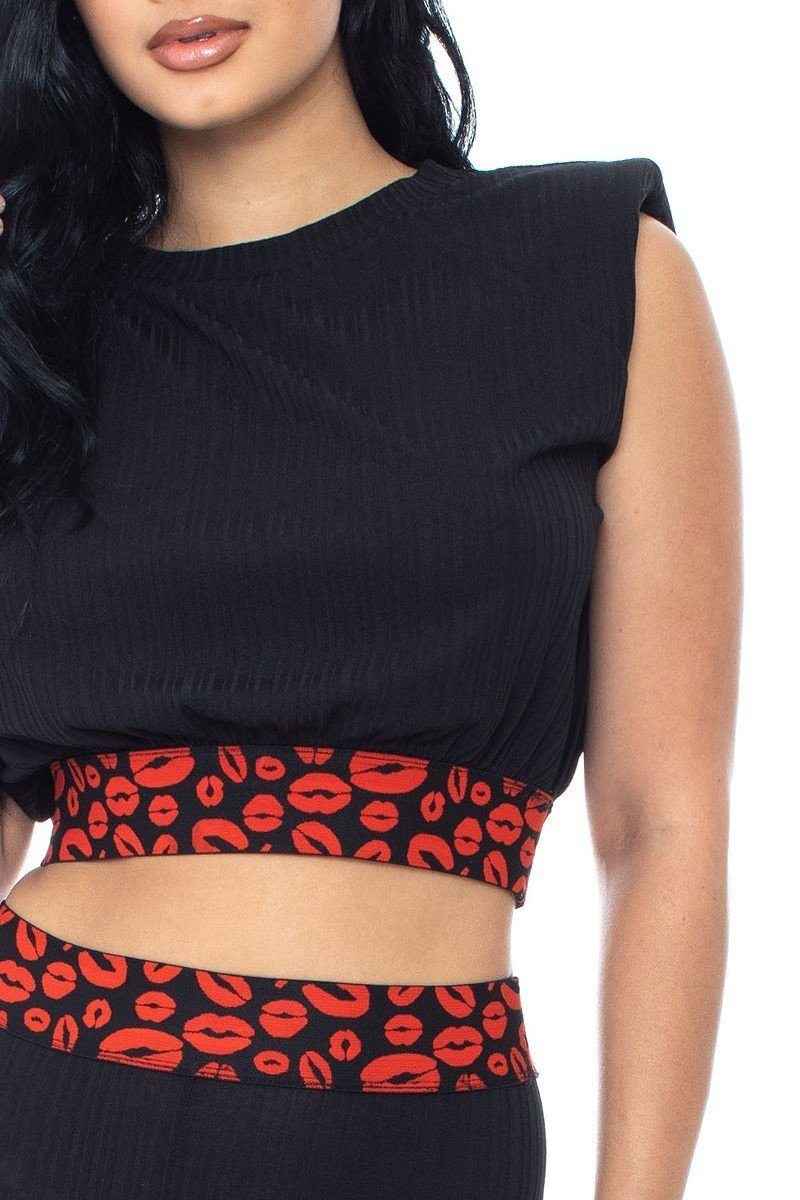 Color Contrast Lace-Up Side Shorts Set