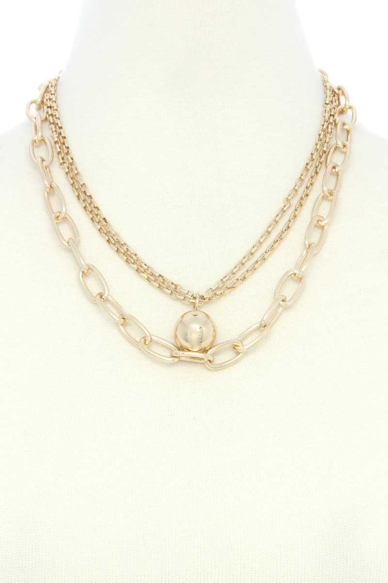 Metal Ball Oval Link Layered Necklace - It's a Girly Place