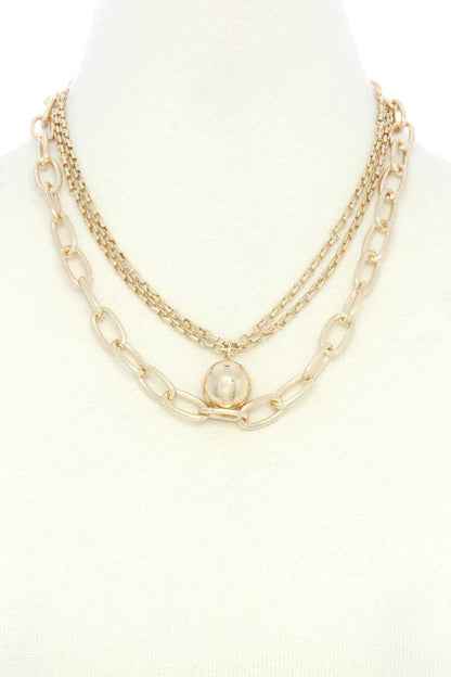 Metal Ball Oval Link Layered Necklace - It's a Girly Place
