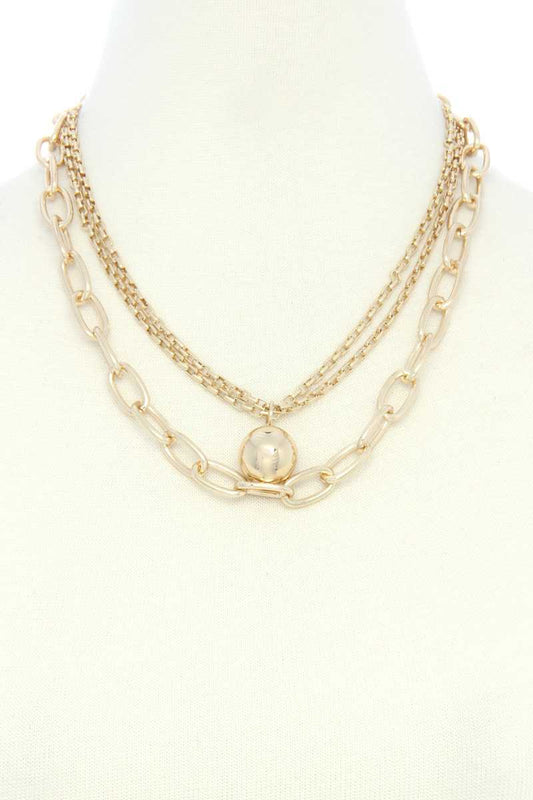 Metal Ball Oval Link Layered Necklace - It's a Girly Place