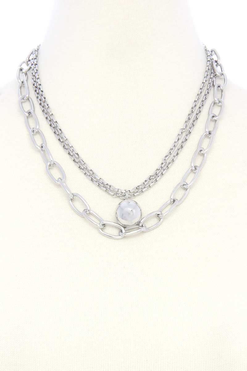 Metal Ball Oval Link Layered Necklace - It's a Girly Place