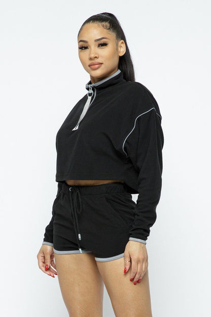Sporty Crop Top Sporty High-waist Shorts Set - It's a Girly Place