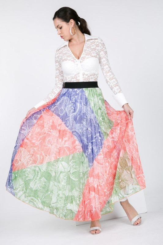 Color Block Pleated Maxi Skirt - It's a Girly Place