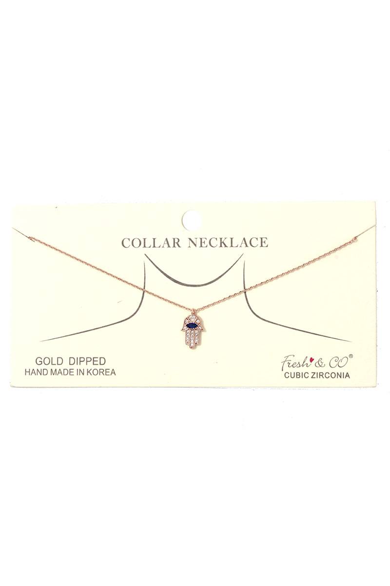 Hamsa Hand Charm Collar Necklace - It's a Girly Place