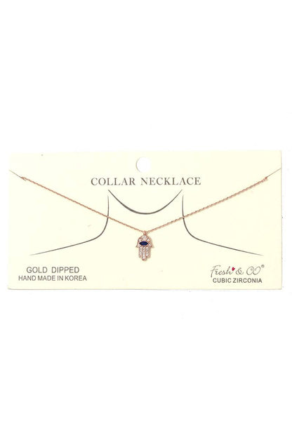 Hamsa Hand Charm Collar Necklace - It's a Girly Place