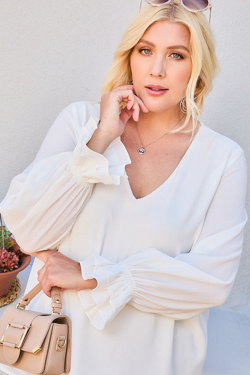 V Neck Tier Ruffle Sleeve Top - It's a Girly Place