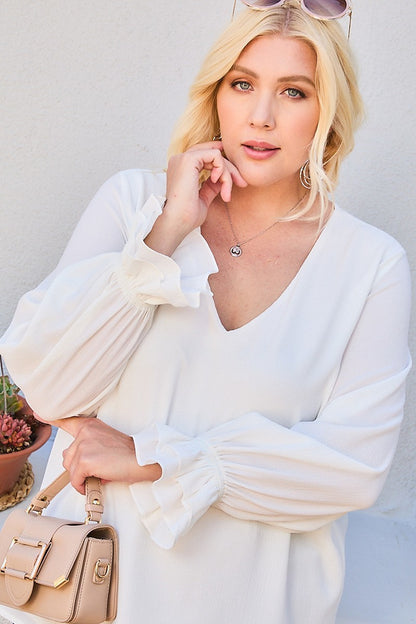 V Neck Tier Ruffle Sleeve Top - It's a Girly Place