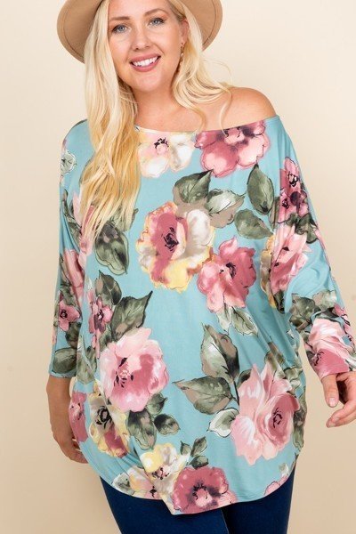 Plus Size Floral Printed Venezia One Shoulder Fashion Top - It's a Girly Place