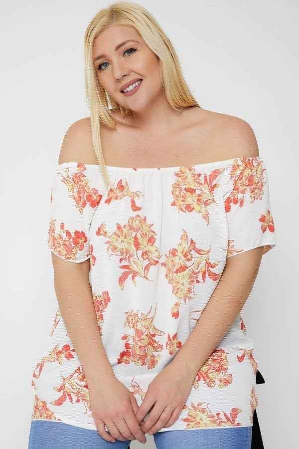 Floral Print Off the Shoulder Top – Coral/Floral