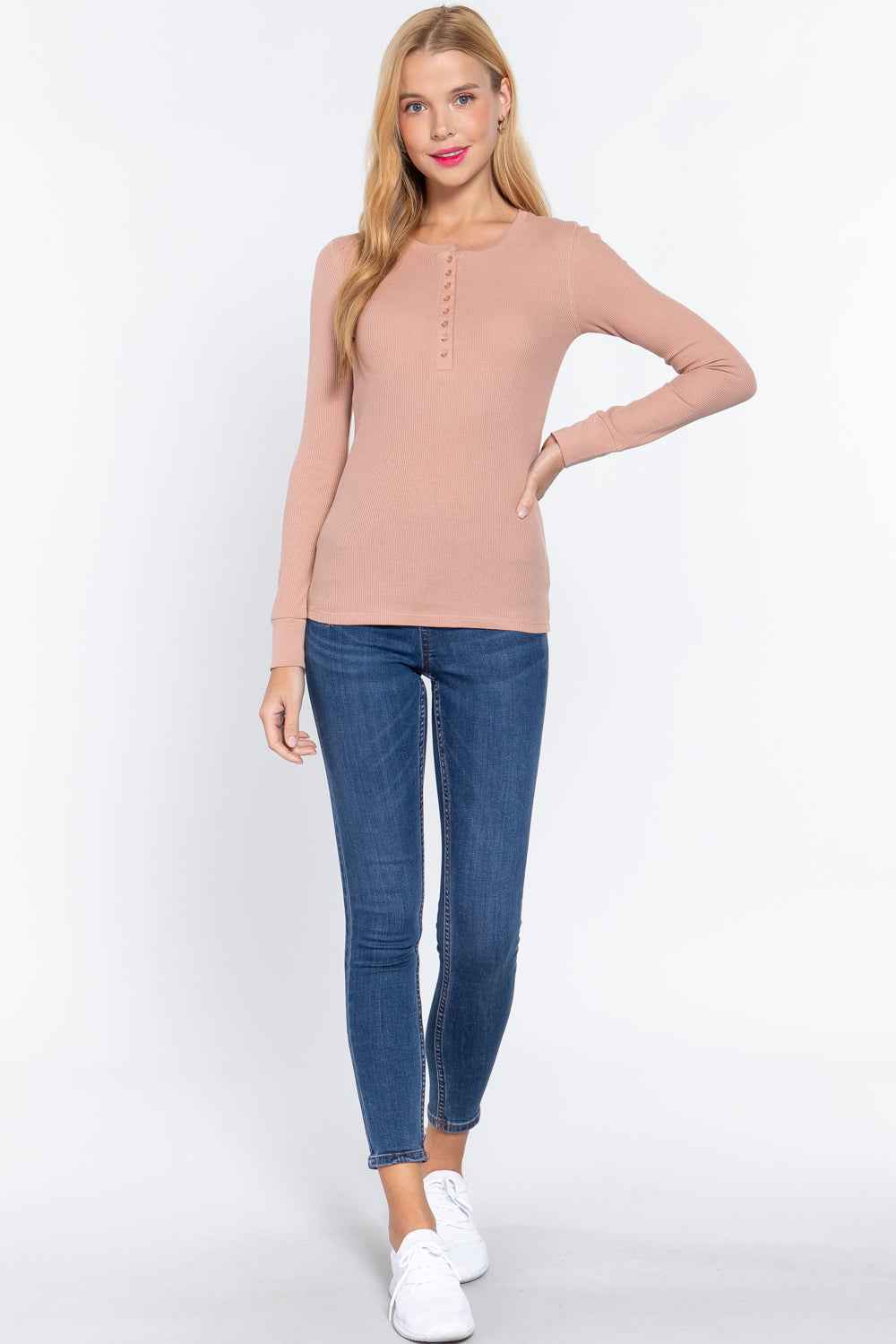Long Slv Henley Thermal Top