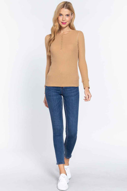 Long Slv Henley Thermal Top