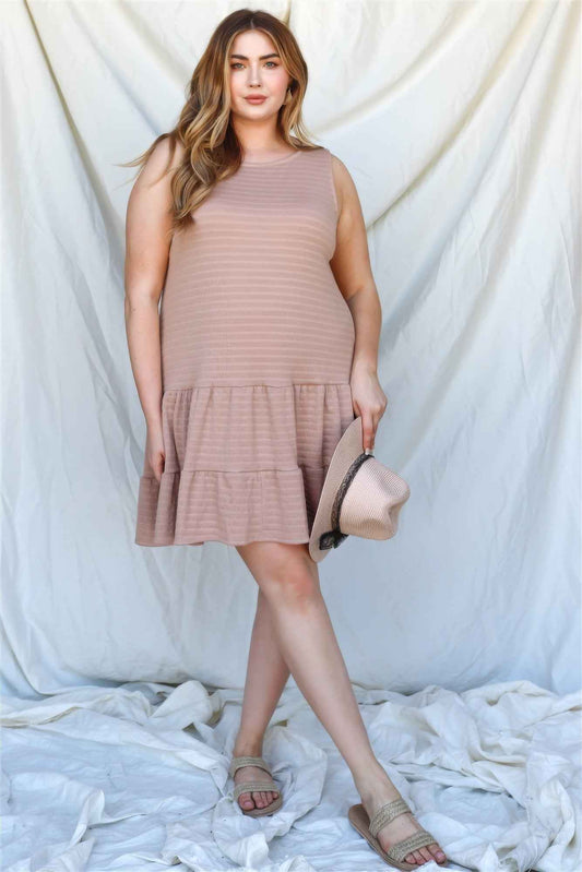 Plus Apricot Ruffle Hem Open-Back Mini Dress