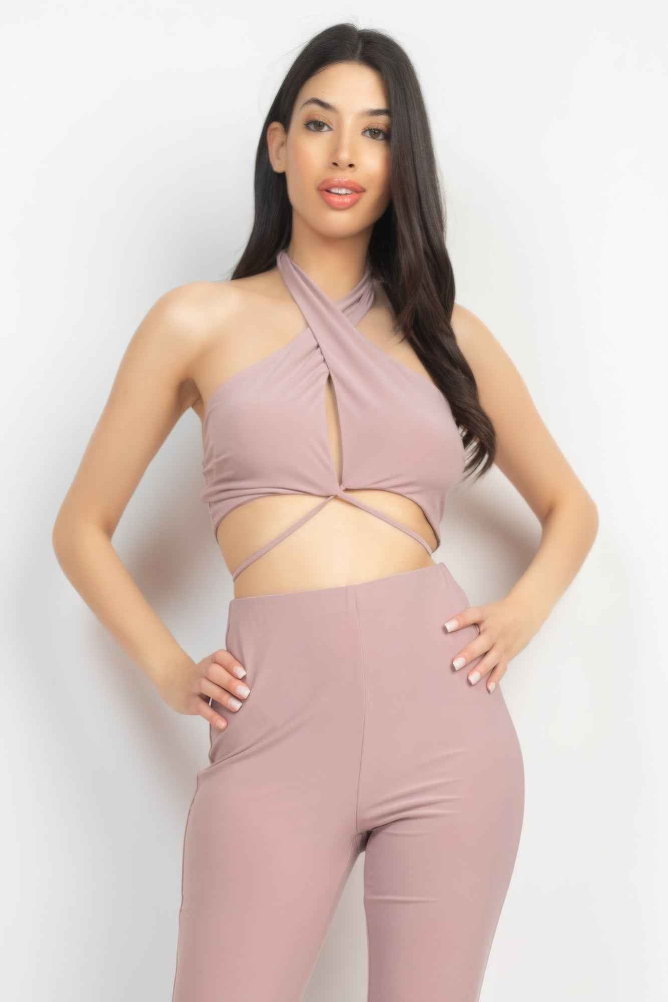 Solid Halter Top and Elastic Leggings Set – Coco