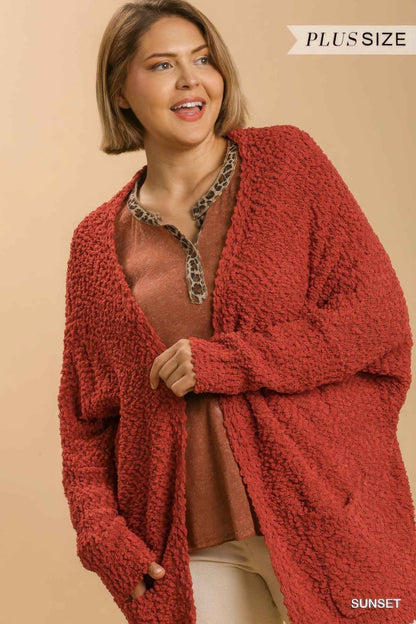 Open Front Oversized Cardigan Sweater with Pockets – Sunset Edition