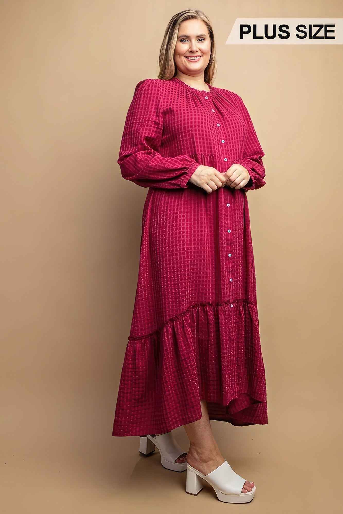 Plaid Button Down Hi - Low Hem Maxi Dress