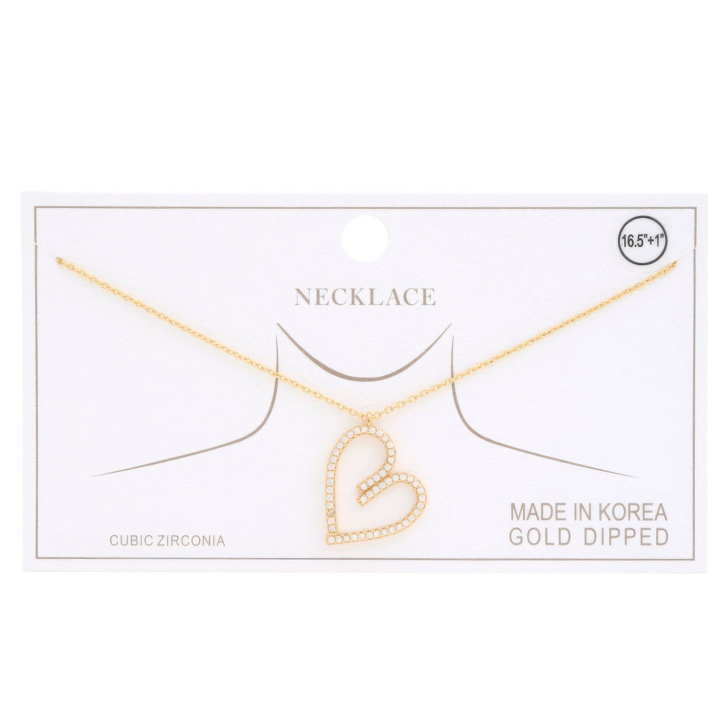 Abstract Heart Rhinestone Gold Dipped Necklace - It's a Girly Place