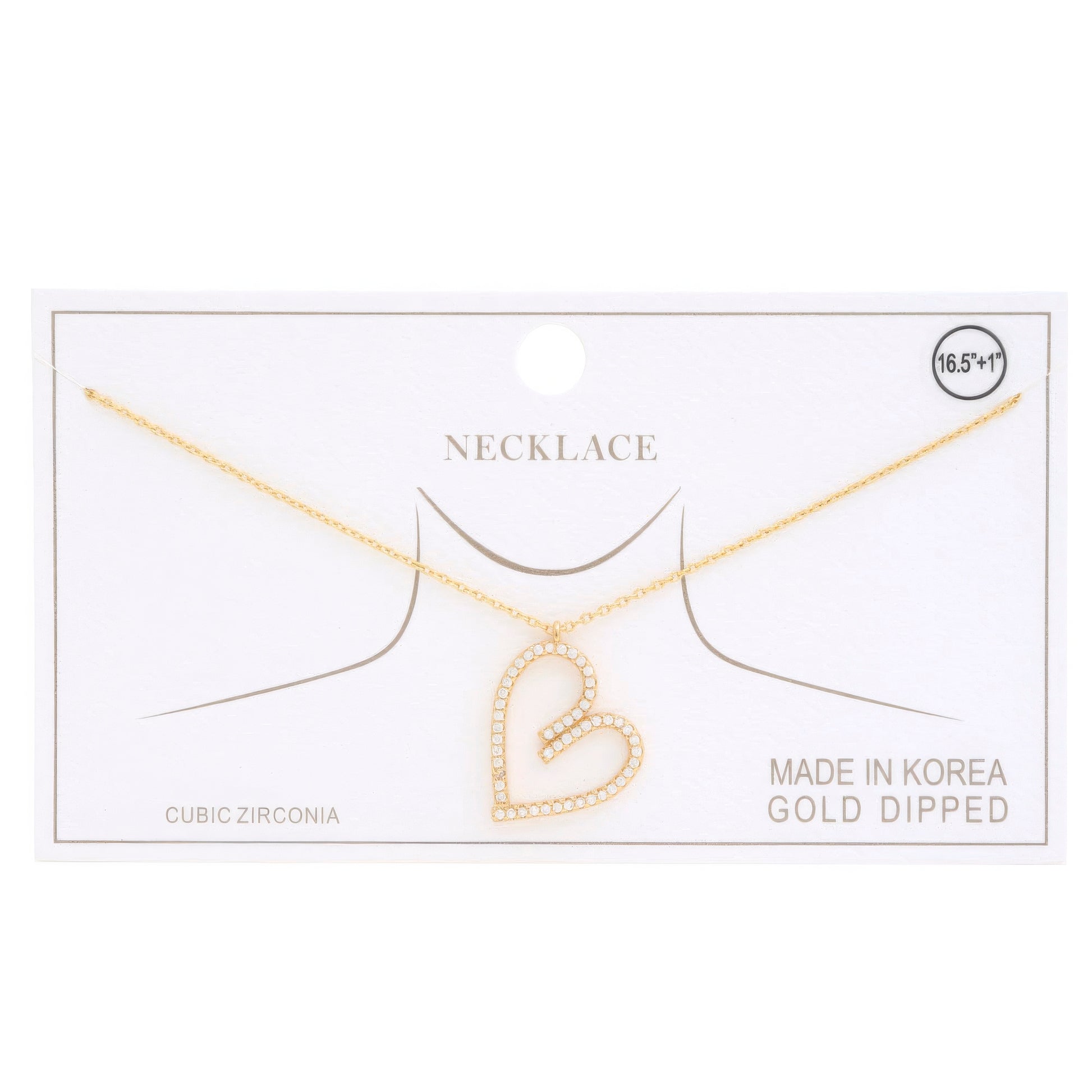 Abstract Heart Rhinestone Gold Dipped Necklace - It's a Girly Place