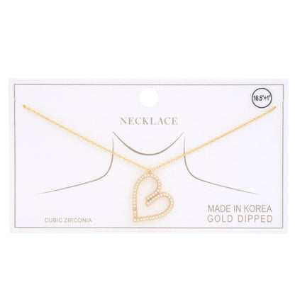 Abstract Heart Rhinestone Gold Dipped Necklace - It's a Girly Place