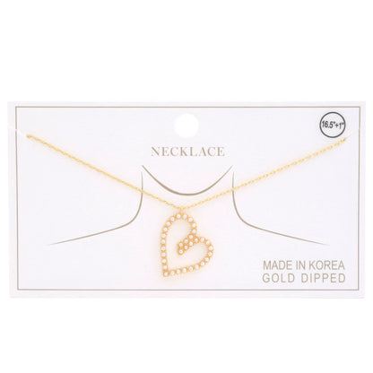 Abstract Heart Rhinestone Gold Dipped Necklace - It's a Girly Place