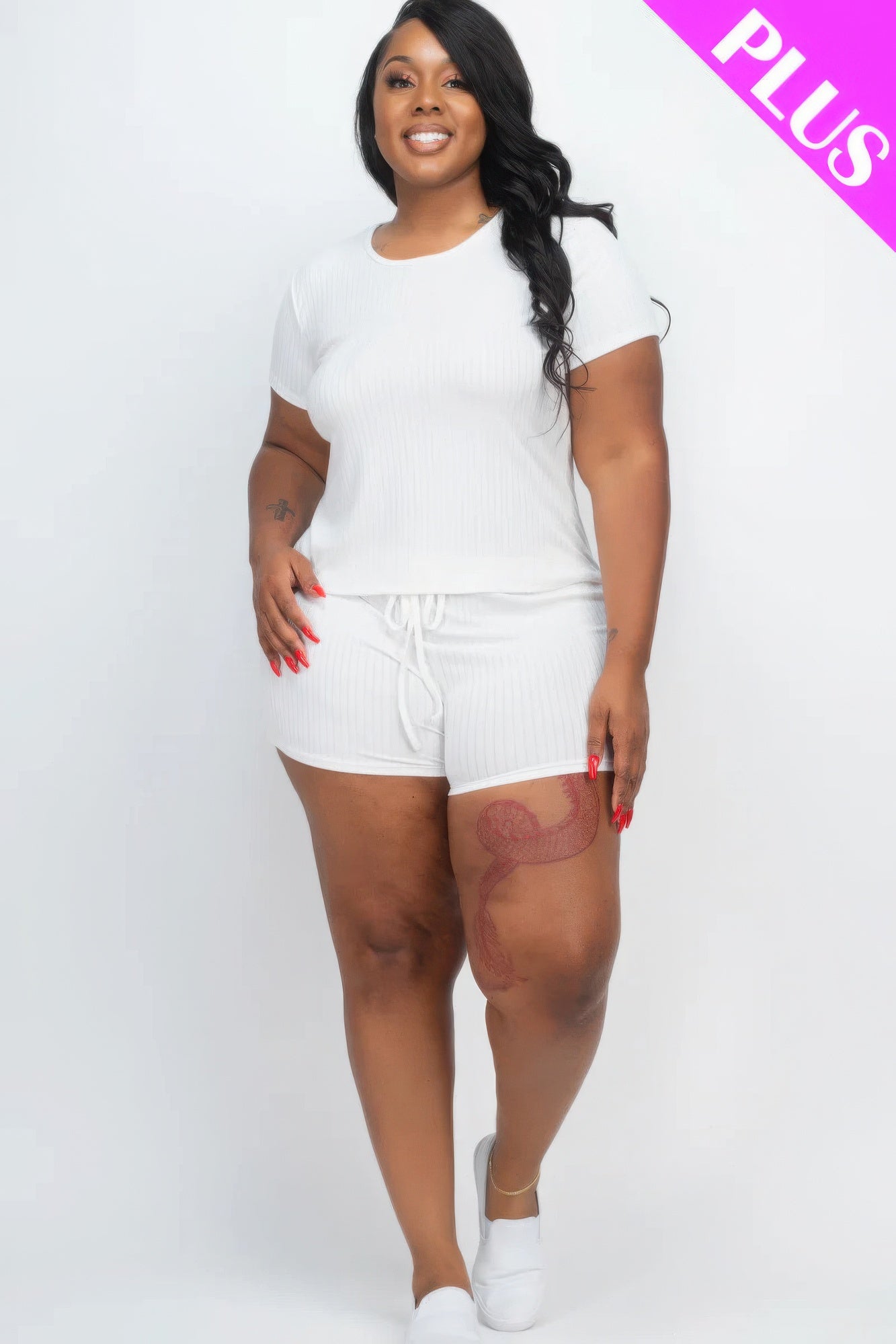 Plus Size Ribbed Short Sleeve Top&shorts Set - It's a Girly Place