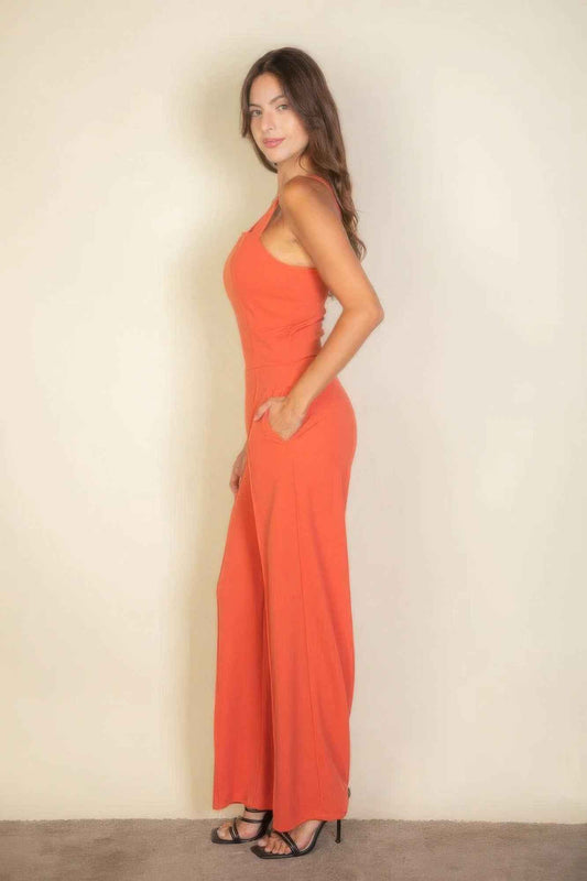 Notched neck cami jumpsuit