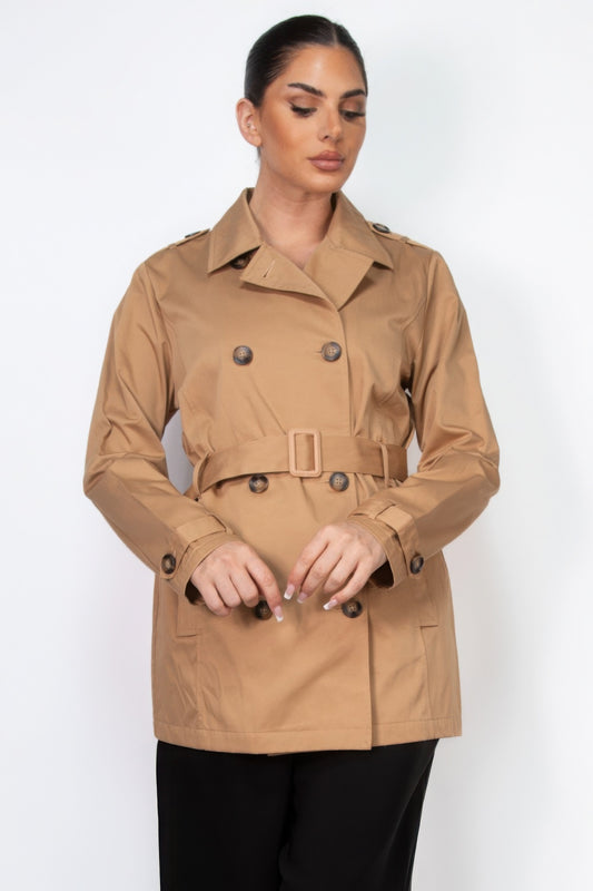 Double-breasted Notch Belted Coat - It's a Girly Place