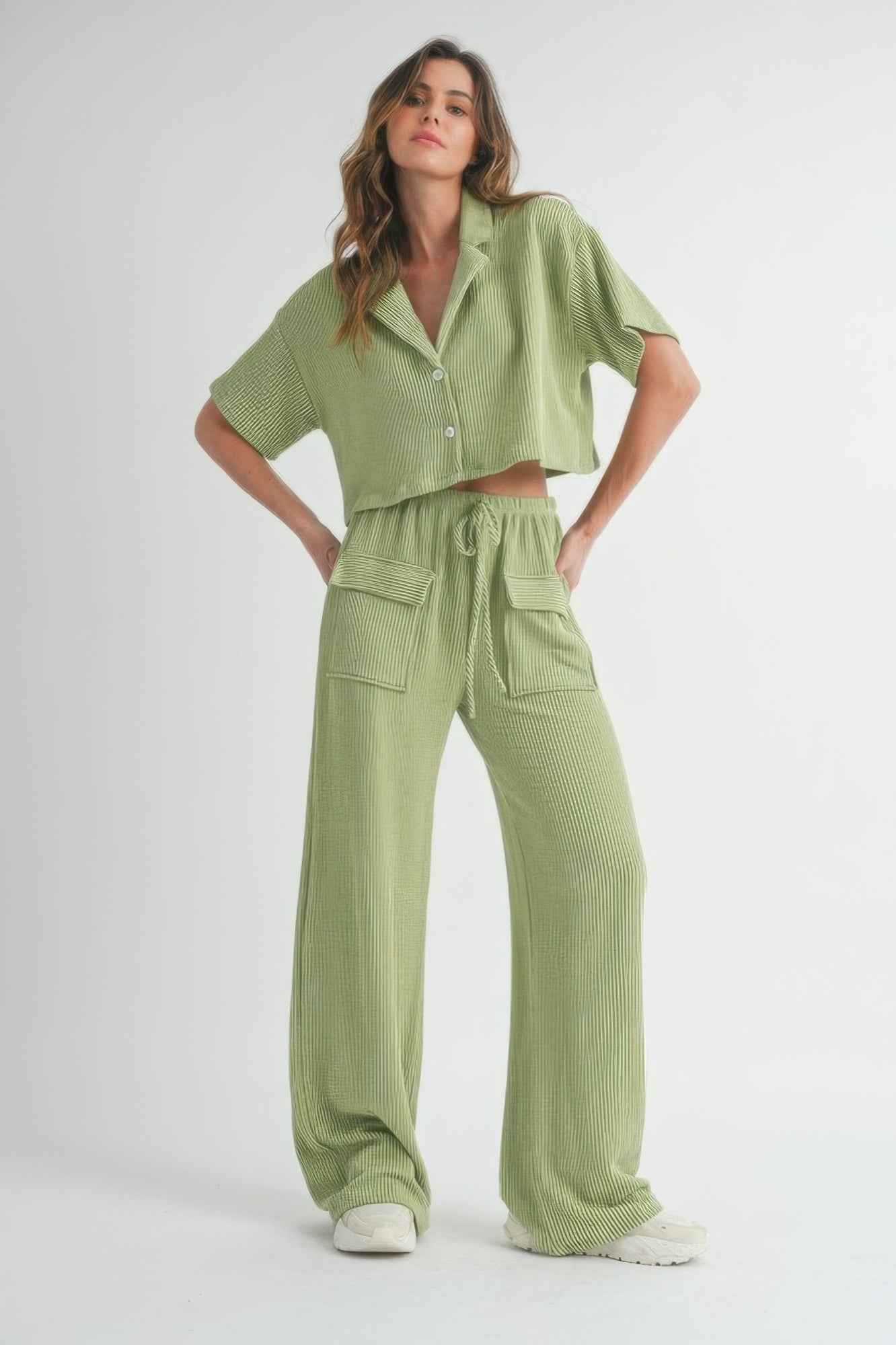 Button Up 2-Piece Set – Lemon or Sage