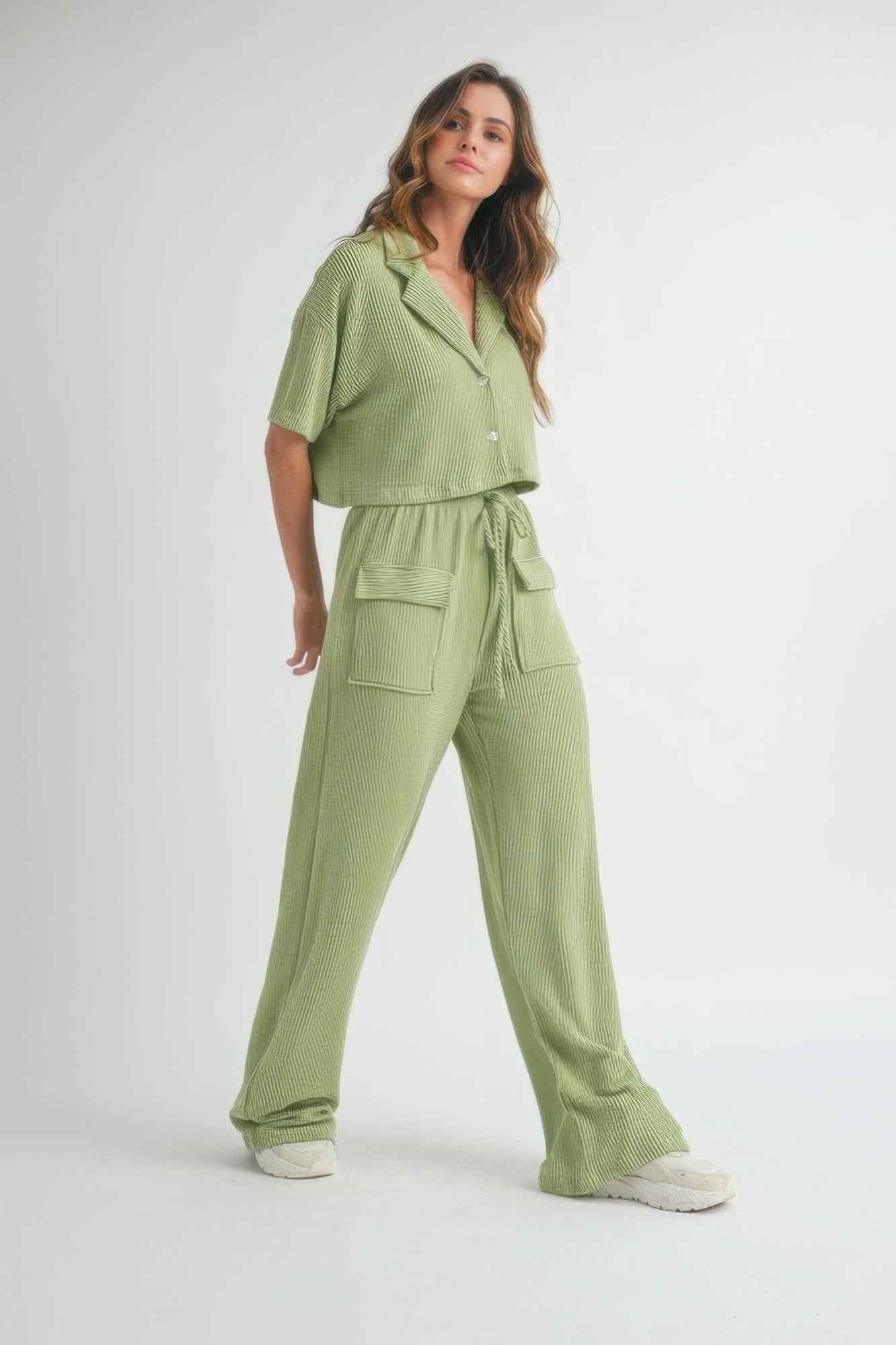 Button Up 2-Piece Set – Lemon or Sage