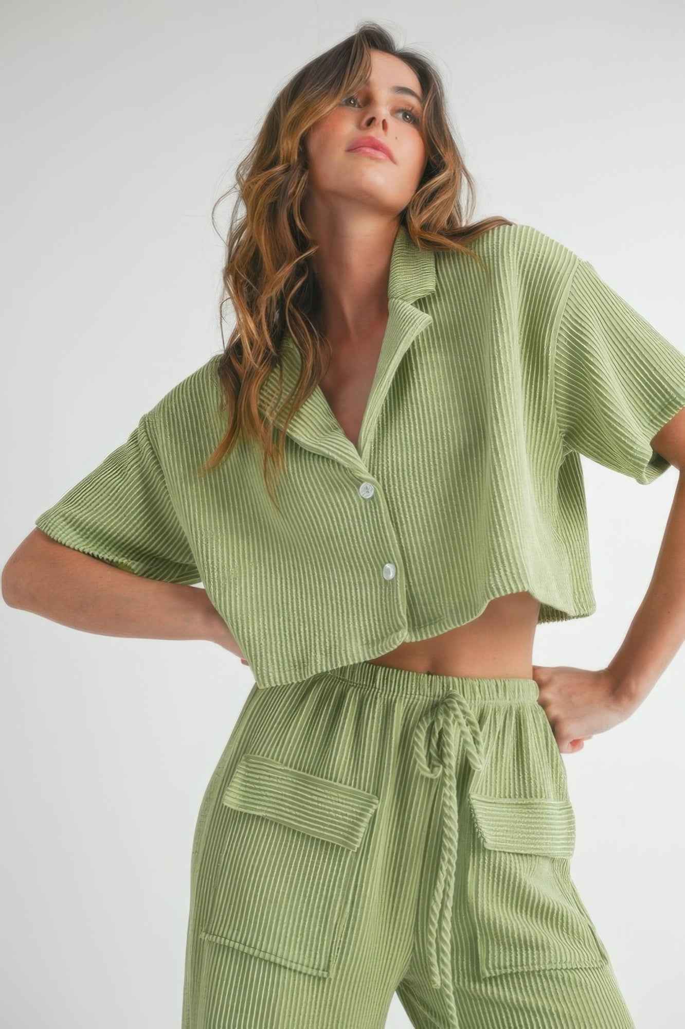 Button Up 2-Piece Set – Lemon or Sage