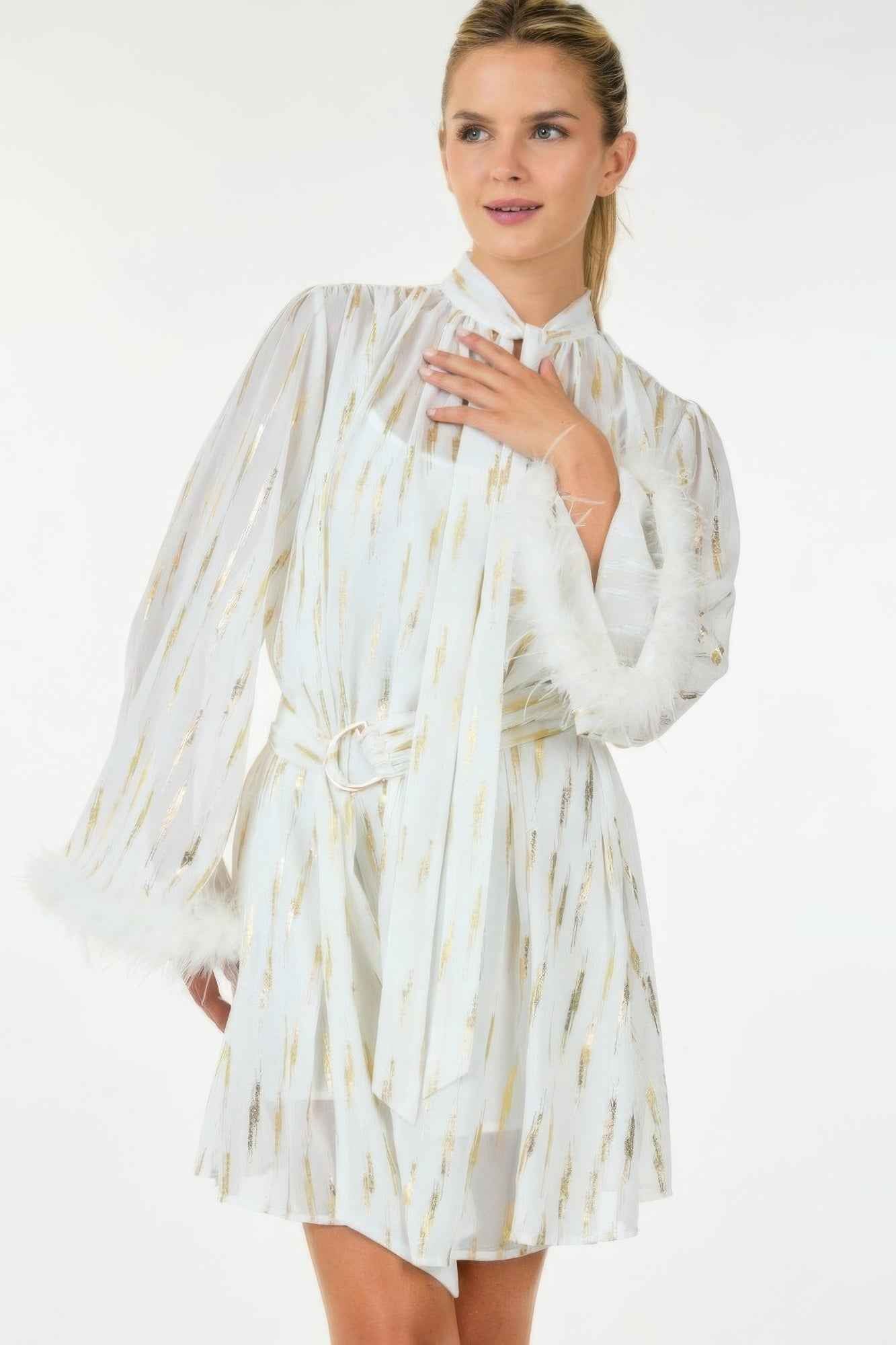 Metallic Print Short Dress