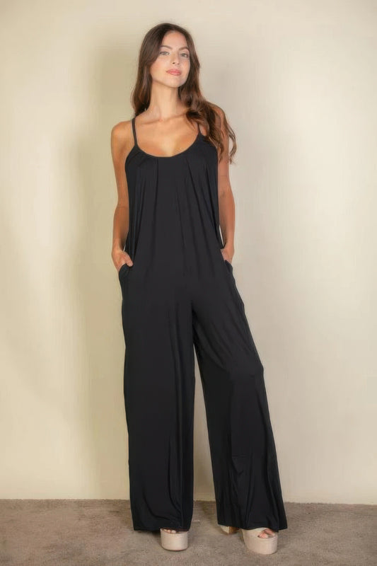 Spaghetti Strap Solid Wide Jumpsuit - It's a Girly Place