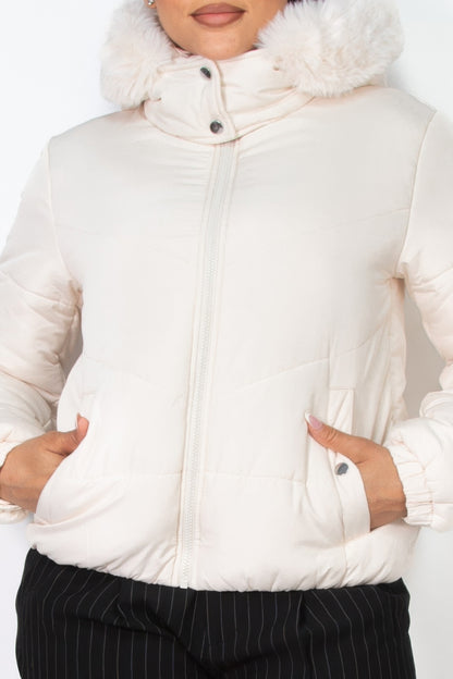 Insulated Zip-up Faux Fur Hooded Jacket - It's a Girly Place