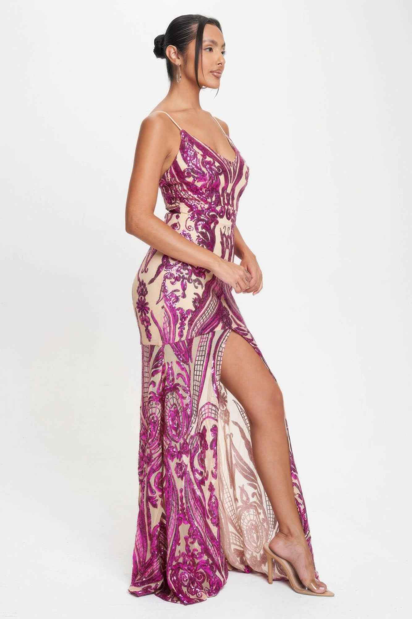Spaghetti Strap Art Deco Sequins Maxi Dress