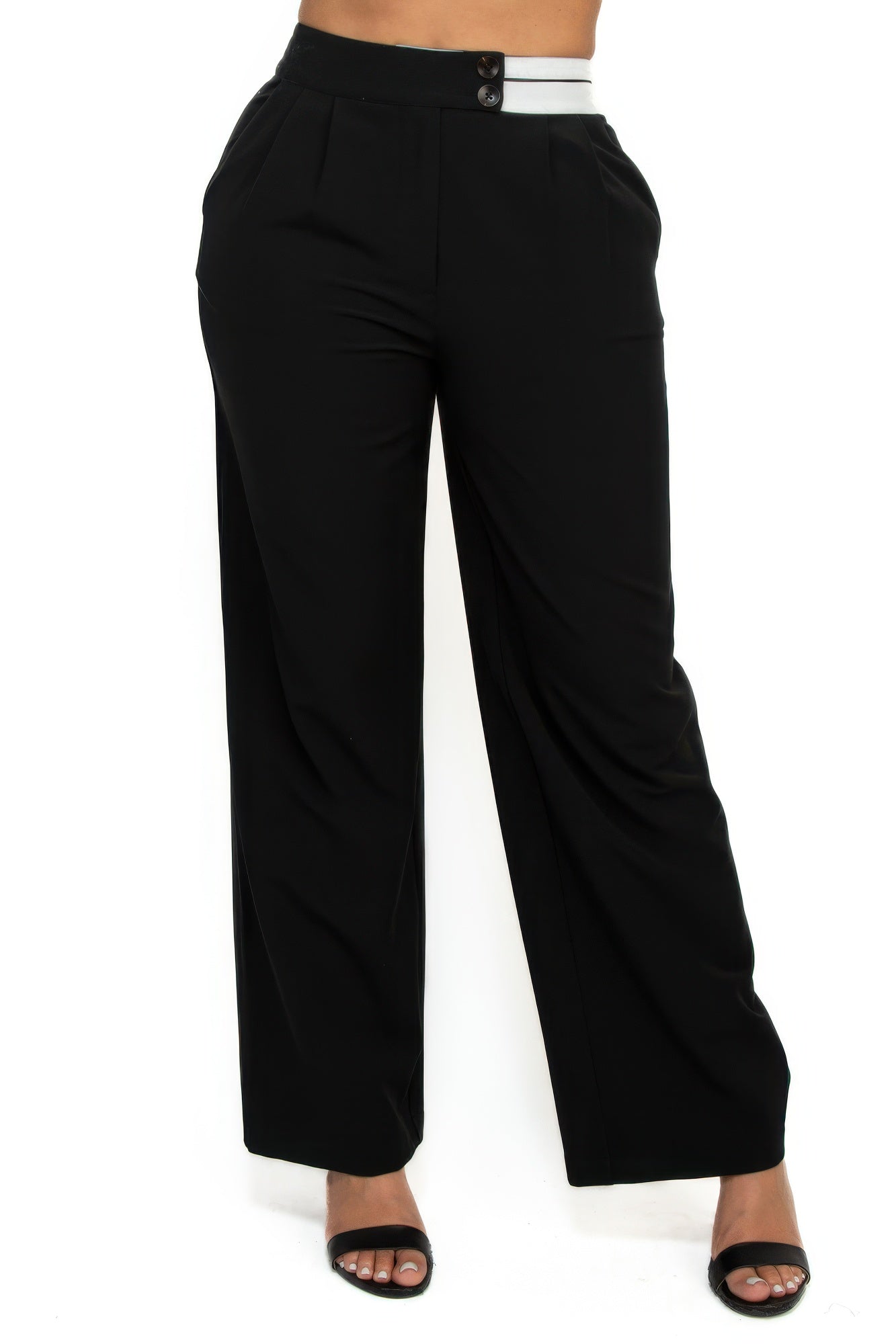 High-rise wide elastic contrast waist pants - It's a Girly Place