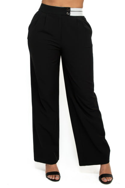 High-rise wide elastic contrast waist pants - It's a Girly Place
