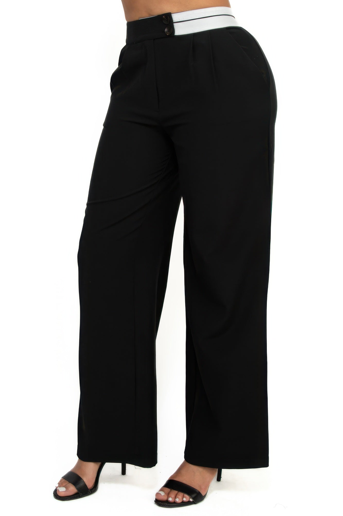 High-rise wide elastic contrast waist pants - It's a Girly Place