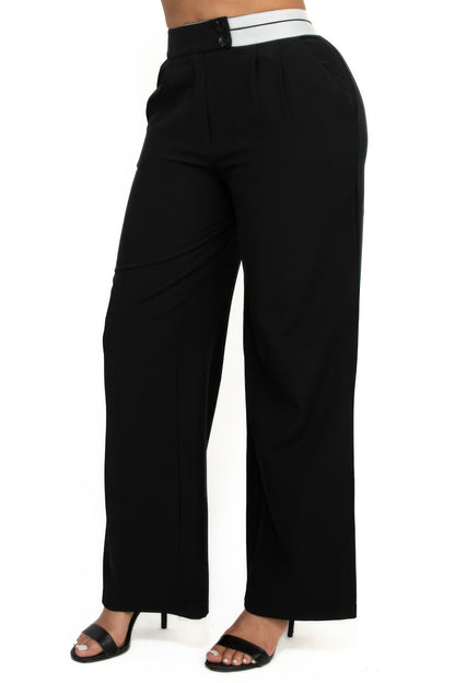 High-rise wide elastic contrast waist pants - It's a Girly Place