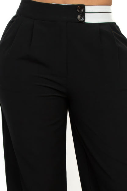 High-rise wide elastic contrast waist pants - It's a Girly Place