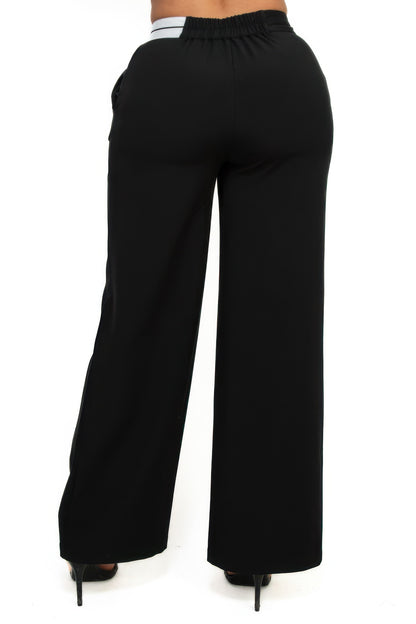 High-rise wide elastic contrast waist pants - It's a Girly Place