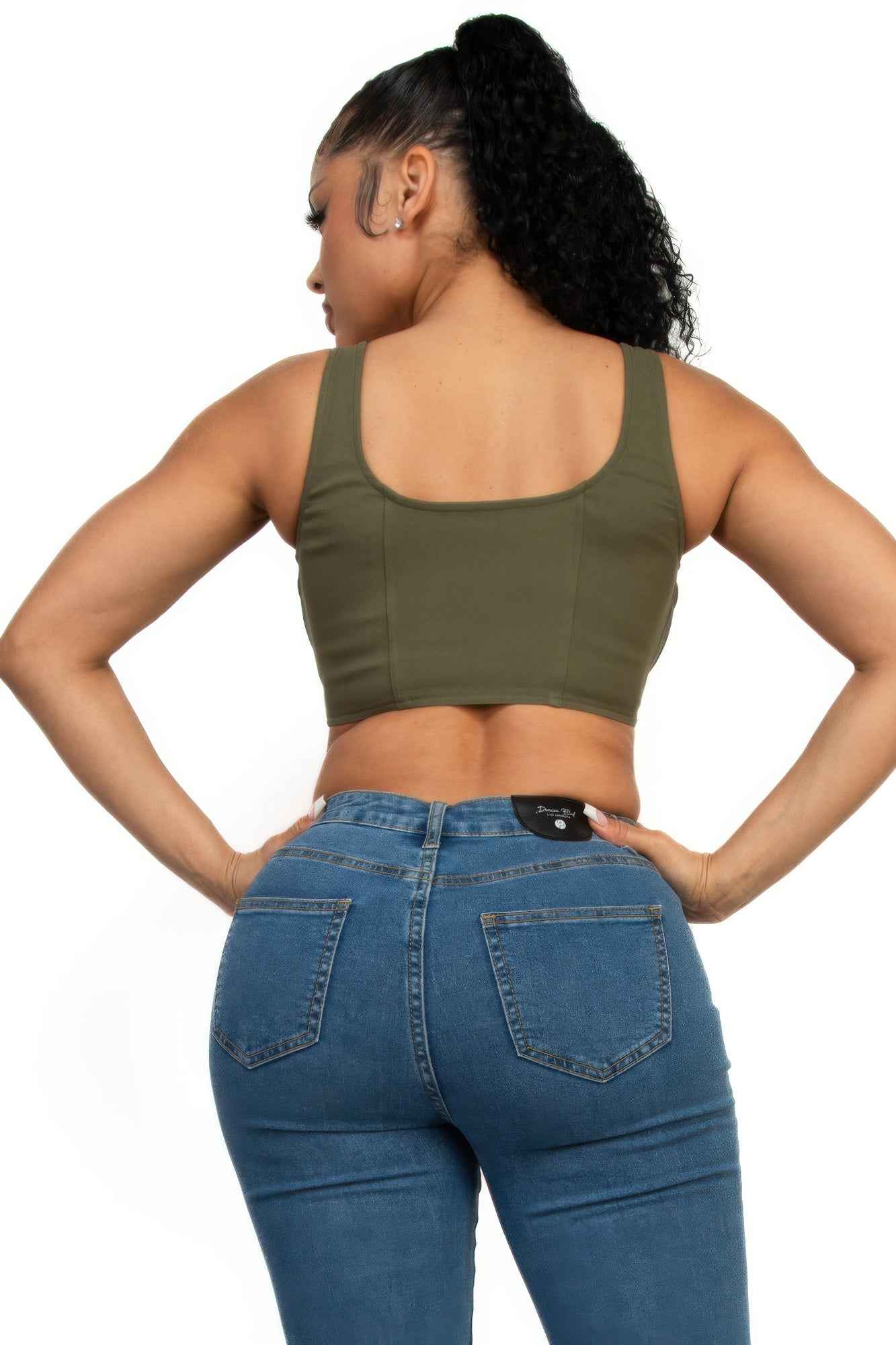 Zip-Up Square Neck Crop Top – Olive or Black