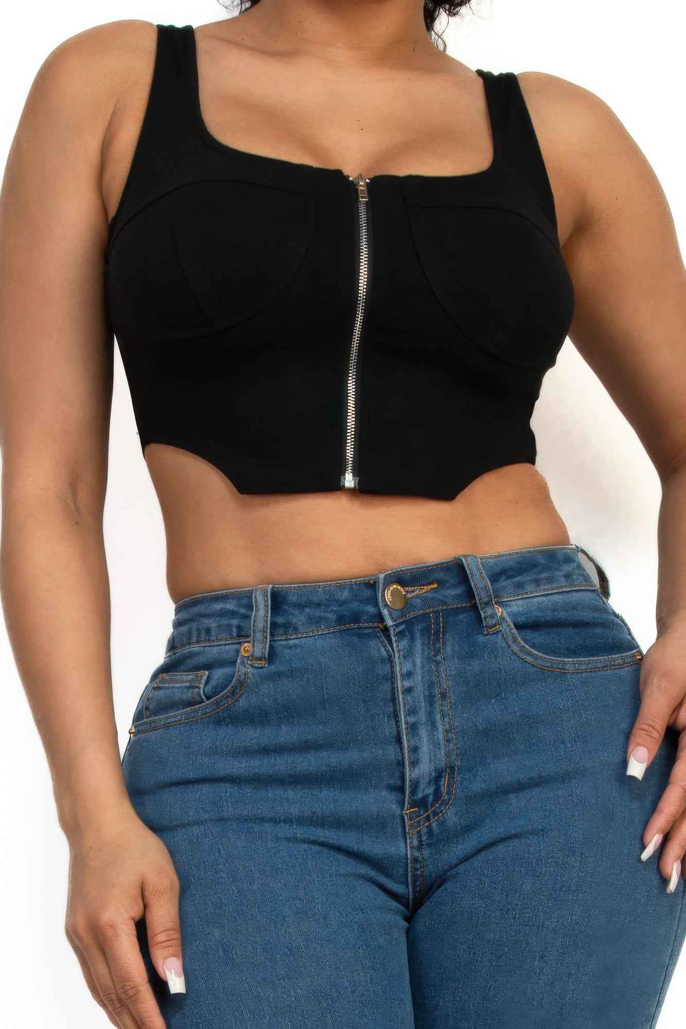 Zip-Up Square Neck Crop Top – Olive or Black