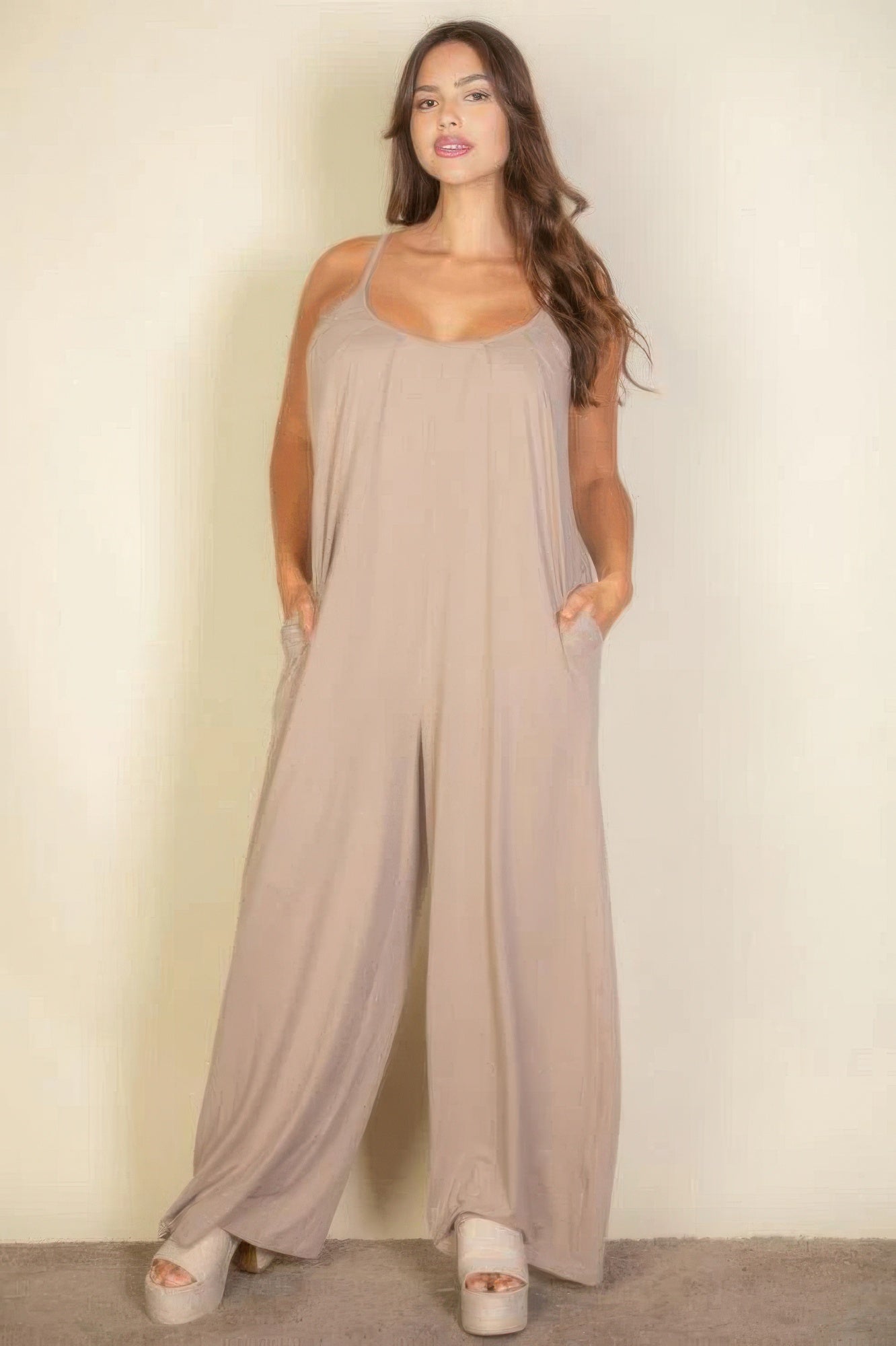 Plus spaghetti strap solid wide jumpsuit - It's a Girly Place